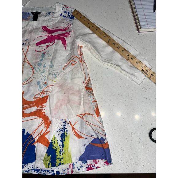 Ali Meyers Scoop Neck Tunic Top Linen Fun Colorful M artsy Lagenlook quirky - Picture 10 of 10